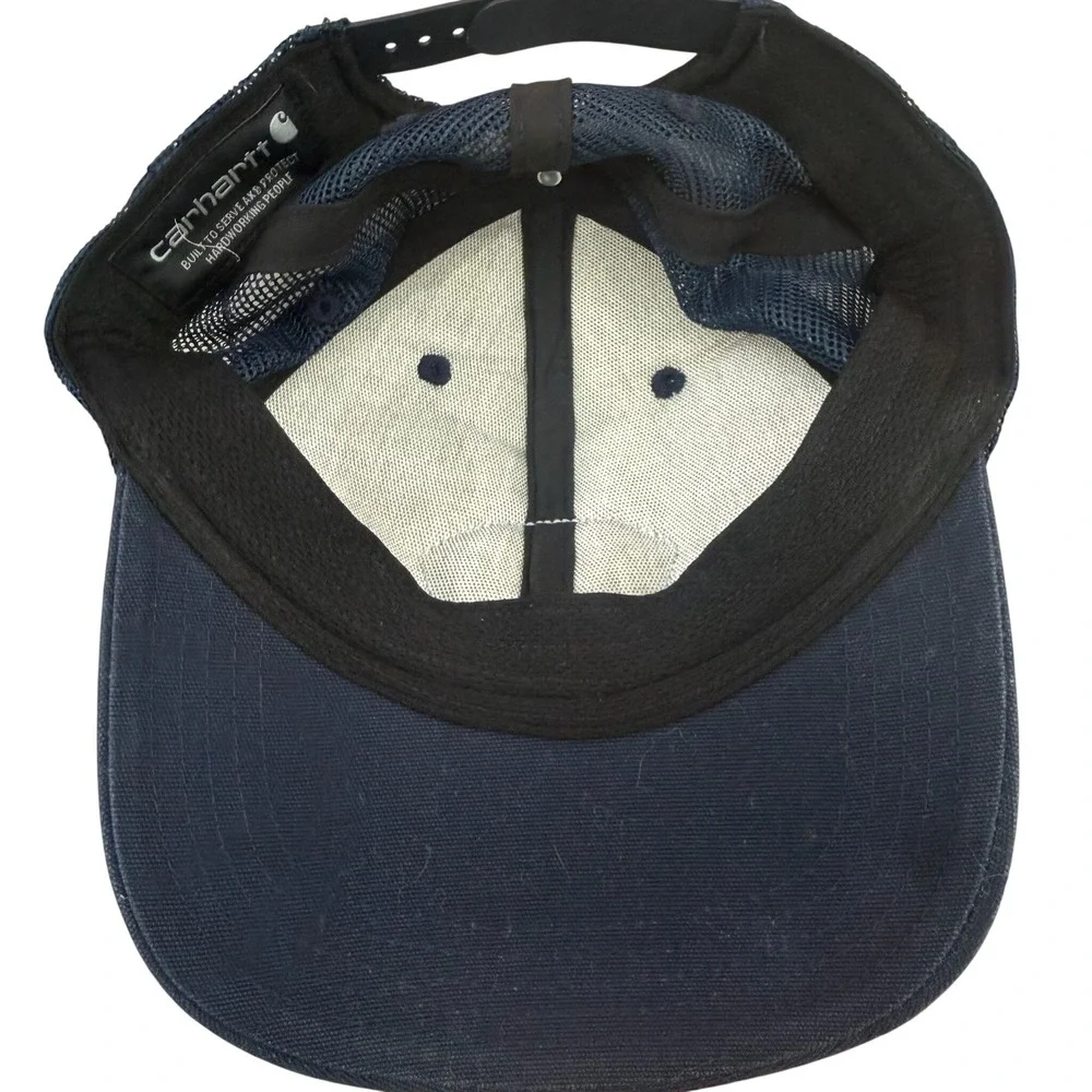 Carhartt Mens Navy Blue Hard at Work Trucker Hat Mesh Snapback Cap